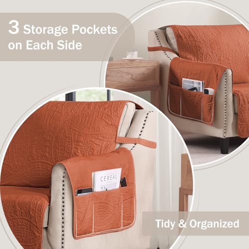 Soft Quilted Couch Cover with Pockets for Extra-Large Sofa, Anti-Slip Sofa Covers Washable for 3 Cushion Pet Friendly, Oversized Sofa Cover Water-Repellent (X-Large Sofa 78", Burnt Orange) - Image 5