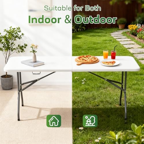 FDW | 6FT Folding Table | White | Portable Plastic Table - Image 4