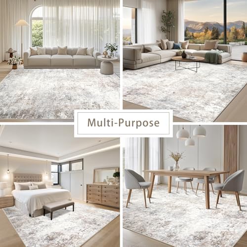 Beige Grey 10x14 Washable Area Rugs for Living Room,Bedroom,Dining Room - Image 5