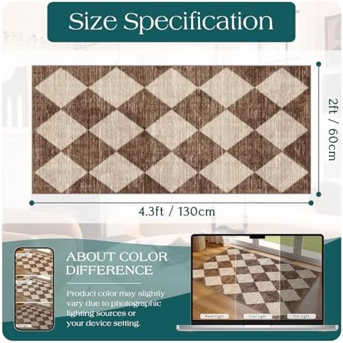 Front Door Mat Indoor Entrance - 2x4.3 Ft Brown Beige Diamond Rug - Image 2