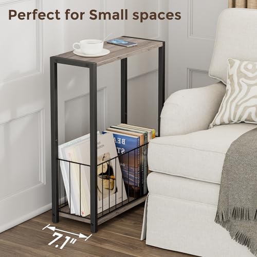 Homleke Narrow Side Table with Magazine Holder, Skinny End Table - Image 5