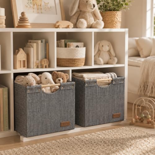 KAKAMAY Fabric Cube Storage Bin, Fits Kallax Shelf 13x15x13 2PK Dark Grey - Image 6