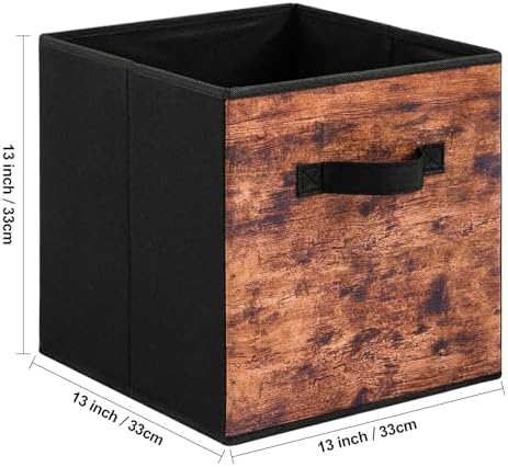 Stero Fabric Storage Cubes, 6 Pack Foldable Storage Bins with Handle, 13 Inch Box for Shelves, Closet, Organizer, Rustic Brown and Black - Image 2