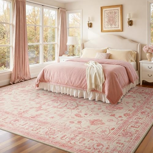 RELEANY Washable Area Rug, Large 9'x12', Pink/Light Vintage Pink - Image 2