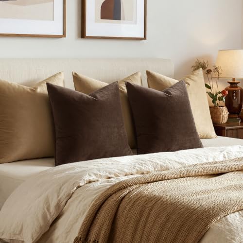MIULEE 24x24 Inch Pack of 2 Euro Velvet Throw Pillow Covers Chocolate Brown - Image 3