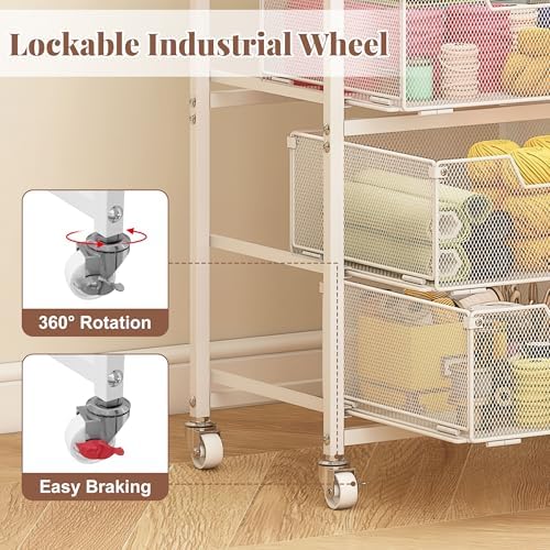 4-Drawer Rolling Storage Cart, Utility Cart with Drawers, White Metal Craft Cart Organizer with Wheels & Wooden Top, Art Supply Storage Organizer for Classroom, Office, Kitchen,Patent Pending - Image 4