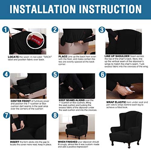 H.VERSAILTEX Wing Chair Slipcover Chair Covers for Wingback Chairs Wingback Chair Covers Slipcovers 1 Piece Stretch Sofa Cover Furniture Protector Soft Spandex Jacquard Checked Pattern, Black - Image 6