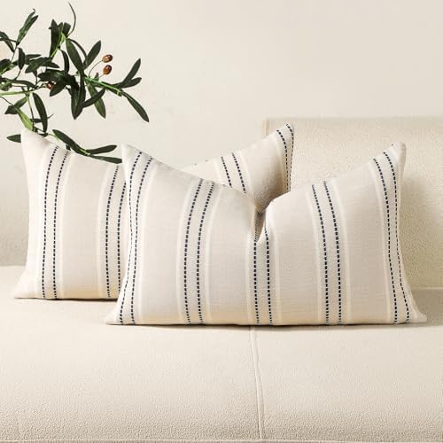 Hckot Lumbar Throw Pillow Covers 12x20 Set of 2 Striped Pillow Covers by Hckot