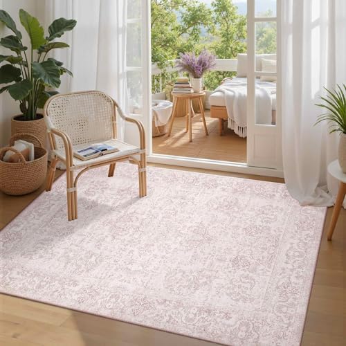 Rugxara 3x5 Entryway Rug,Pink Vintage Boho Bedroom Area Rug - Image 3
