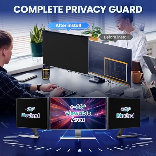 Magnetic Monitor Privacy Screen for 27 Inch Flat Computer 16:9 Aspect Ratio, 27in Removable Anti Glare Filter, Blue Light Blocking Privacy Shield Eye Comfort, Hanging Anti Spy Desktop PC Protector - Image 2
