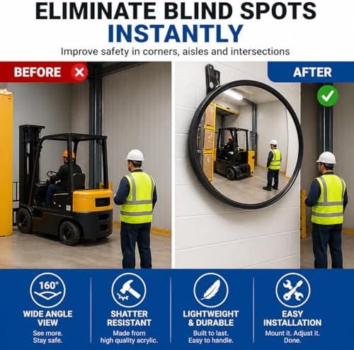 12” Acrylic Convex Mirror, Round Indoor Security Mirror for the Garage Blind Spot, Store Safety, Warehouse Side View, and More, Wall Mirror for Personal or Office Use - Vision Metalizers,Black - Image 6