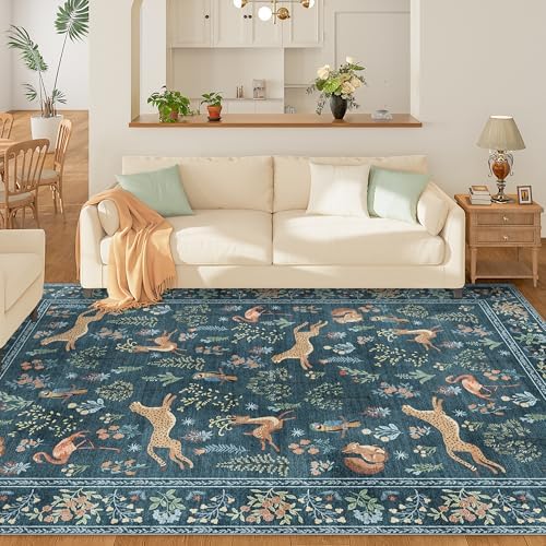 DUKINO 6x9 Area Rug, Washable Animal Living Room Rug Non Slip, Blue - Image 3