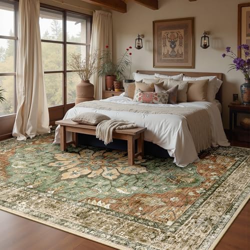 RELEANY Washable Area Rug, 8'x10', Brick/Brown/Green - Image 4