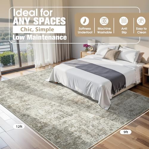 9x12 Area Rugs for Living Room Washable Bedroom Dining Room Beige Brown - Image 2