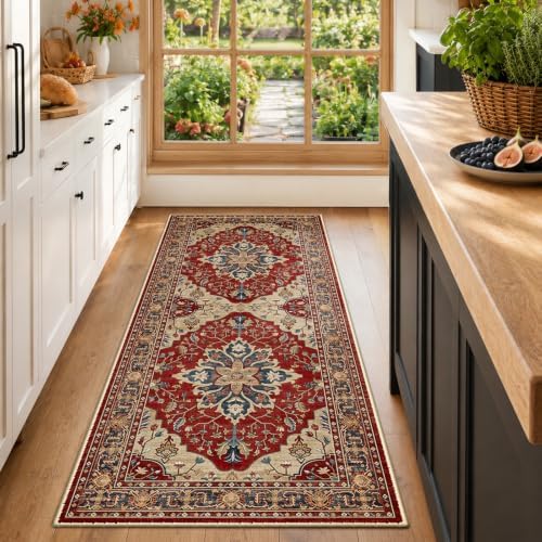 RELEANY Washable Area Rug, Runner 2'x6', Red/Blue by RELEANY