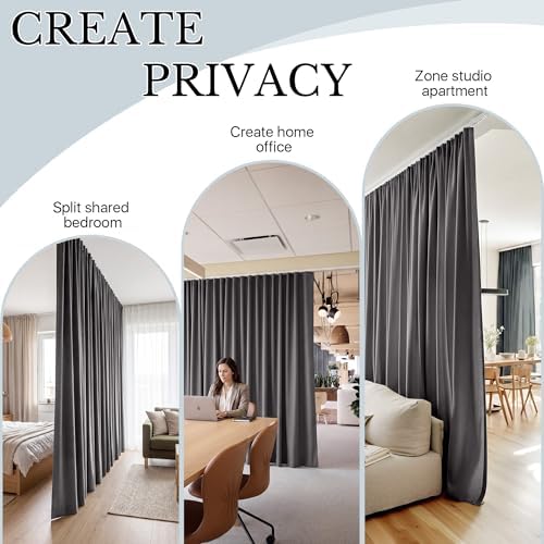 RYB HOME Room Divider Curtain, Flexible Silent Ceiling Track Wall Mount - Image 3