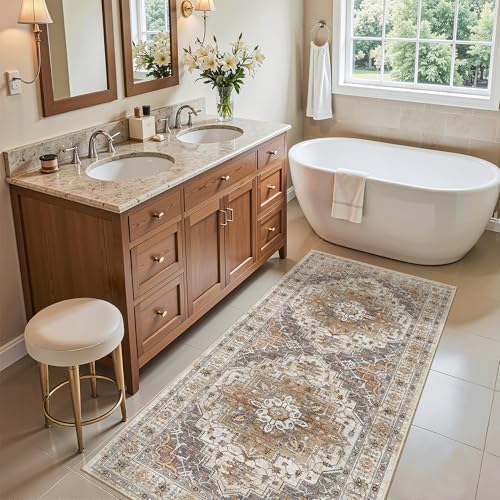 Madane Washable Area Rug 2x4, Small Entryway Rugs Non-Slip, Turmeric/Grey - Image 4