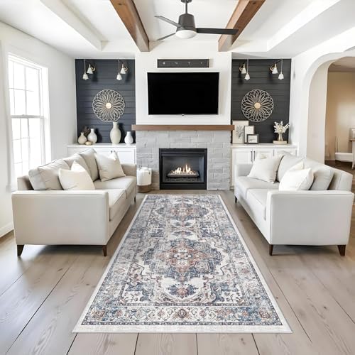 Washable 4x8 Hallway Area Rug: Vintage 8ft Water Resistant Soft Runner Rug for Entry Kitchen Non Slip Wide Low Pile Carpet for Living Room Bedroom Thin Floor Mat for Bathroom Dining Room(Brick,4x8) - Image 2