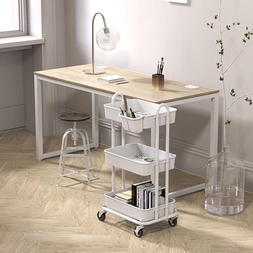 Simple Houseware 3-Tier Rolling Utility Cart with Hanging Bucket, White - Image 3