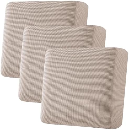 H.VERSAILTEX Super Stretch Individual Seat Cushion Covers Sofa Covers Couch Cushion Cover Slipcover Sets Thick Jacquard Textured Twill Fabric (3 Piece XL Sofa Cushion Covers, Sand) by HVERSAILTEX