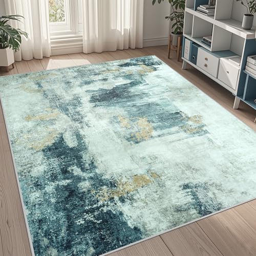 5x8 Area Rugs for Living Room Washable Bedroom Dining Room Teal Grey Gold by Aelenmu