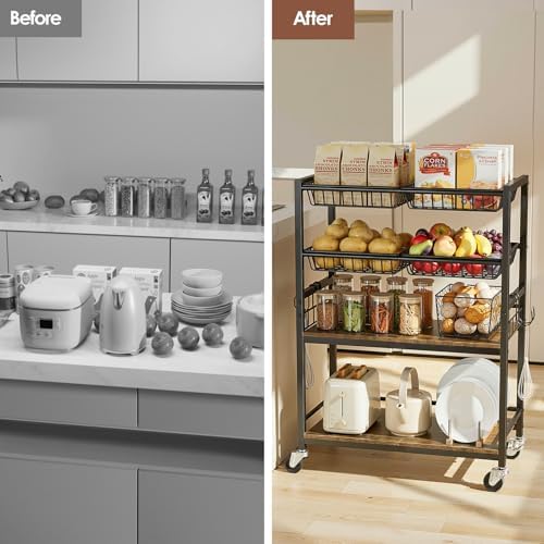 Fruit Vegetable Storage Cart, 4 Detachable Basket - Image 2