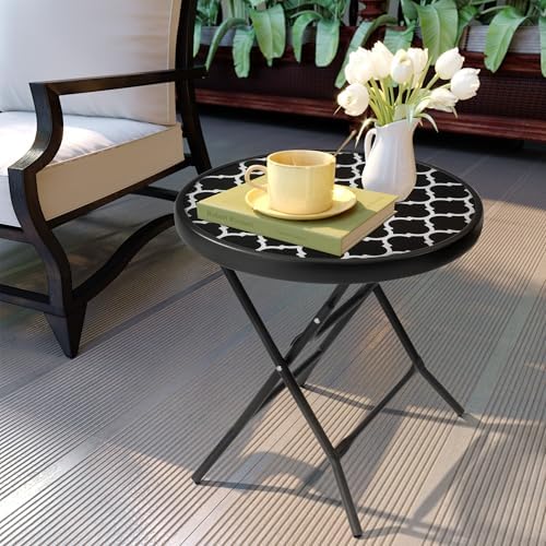 Outdoor Side Table, Small Patio End Table, Black and White - Image 2