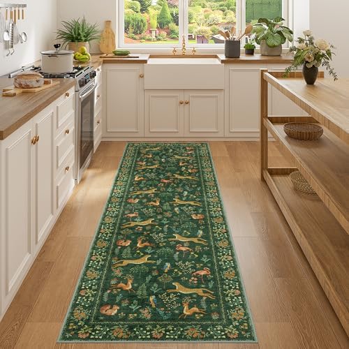 DUKINO 2x7 Runner Rug for Hallway, Washable Kitchen Rugs Non Slip, Green by DUKINO
