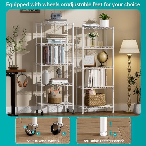 SINGAYE 5 Shelves Storage Shelf Wire Shelving Unit Metal Adjustable Wheels - Image 4