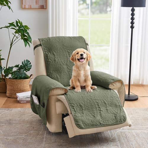 Green Recliner TV Chair Covers, Quilted Décor Water-Repellent Medium Lazy Boy Chair Covers, Pet Friendly Recliner Slipovers for Dogs Cats, Washable Recliner Cover (Recliner 26", Olive Green) by Pamhaven