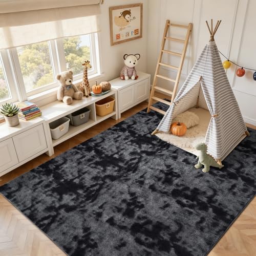 5x7 Tie-dye Dark Grey Area Rug Non-Slip Washable for Living Room Bedroom - Image 5