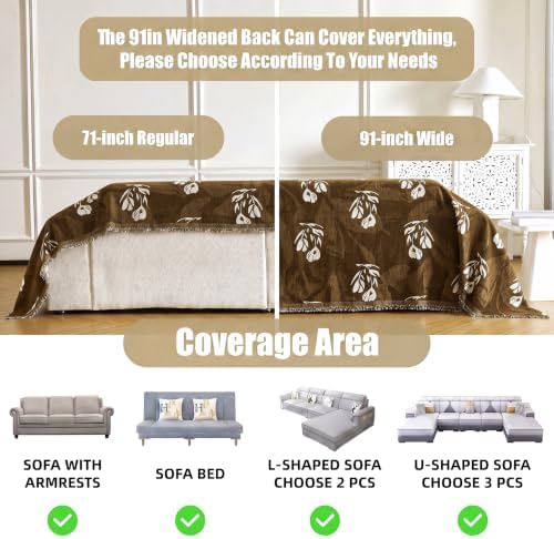 Couch Cover for Dogs Washable Sofa Cover, Sectional Couch Covers, Sofa Covers for 2 Cushion Couch, Non Slip Stripe Sofa Slipcovers Furniture Protector (Floral ‌Brown 91x102) - Image 3