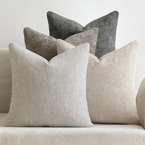 MIULEE Soft Decorative Chenille Euro Pillow Covers Neutral 26x26 Pack of 4 by MIULEE
