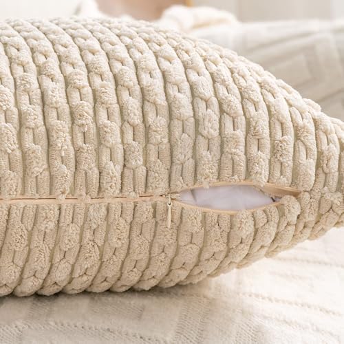 Set of 4 Beige Brown Coffee Decorative Throw Pillow Covers 16x16 Inch Corduroy Pillow Covers for Bed Couch Sofa Living Room Soft Square Cushion Cases - Image 4