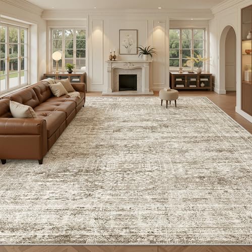 Soalmost 12x15 Washable Area Rugs Soft Living Room Rug Abstract Brown by Soalmost