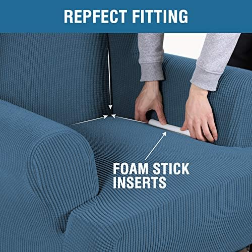 H.VERSAILTEX Wing Chair Slipcover Chair Covers for Wingback Chairs Wingback Chair Covers Slipcovers 1 Piece Stretch Sofa Cover Furniture Protector Soft Spandex Jacquard Checked Pattern, Dusty Blue - Image 5