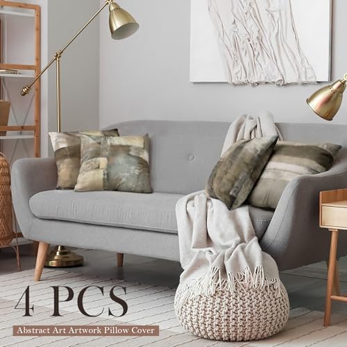 Set of 4 Abstract Throw Pillow Covers 18x18 Brown Tan Gray - Image 3