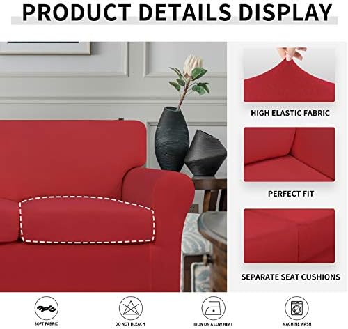 Easy-Going 3 Pieces Stretch Soft Couch Cover for Dogs - Washable Sofa Slipcover for 2 Separate Cushion Couch - Elastic Furniture Protector for Pets, Kids (Loveseat, Christmas Red, Medium) - Image 4