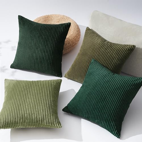 Topfinel Dark Green Euro Shams Decorative Throw Pillow Covers 22x22 Inch Set of 4,Soft Corduroy Striped Gradient Color Large Cushion Cover for Beach,Patio,Balcony,Living Room,Summer Home Decor - Image 3