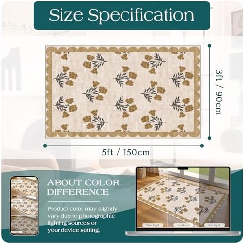 3x5 Floral Entry Rug - Small Washable Indoor Outdoor Mats for Front Door Non-Slip Porch Rug Beige Vintage Farmhouse Throw Rugs for Living Room Bedroom Entryway Kitchen Office Porch Decor - Image 2