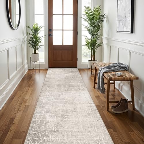 Hallway 3x8 Washable Runner Rug: Abstract Stain Resistant Entryway Kitchen Area Rugs Farmhouse Soft Bathroom Bedroom Print Floor Mat Thin Non-Slip Indoor Carpet for Living Room Laudry(3x8,Beige/Cream) - Image 4