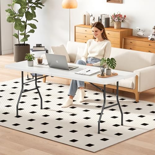 FDW | 6FT Folding Table | White | Portable Plastic Table - Image 2