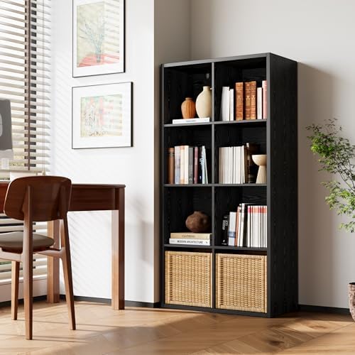 IRONCK 8-Cube Storage Organizer, Reversible Vertical Bookshelf, Black - Image 2