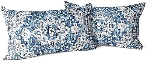 Snycler Boho Throw Pillow Covers 12x20 inch Set of 2 Blue Boho Rug Carpet Double Sided Pattern Cotton Soft Pillow Case Cushion Cover Pillowcase for Couch Sofa Bed Decorative by Snycler