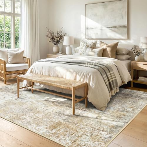 RELEANY Washable 5'x8' Abstract Area Rug for Living Room Neutral Brown - Image 2