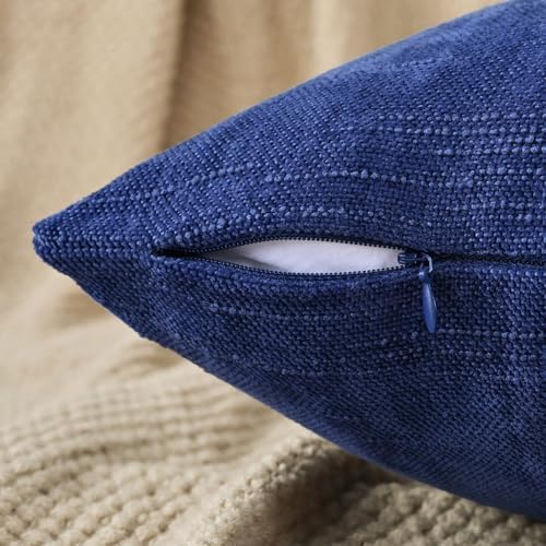 Set of 4 Soft Textured Decorative Throw Pillow Covers 24x24 Inch Cozy Farmhouse Cushion Cover Square Accent Pillow Cases for Bed Couch Sofa Living Room, Blue Series - Image 4