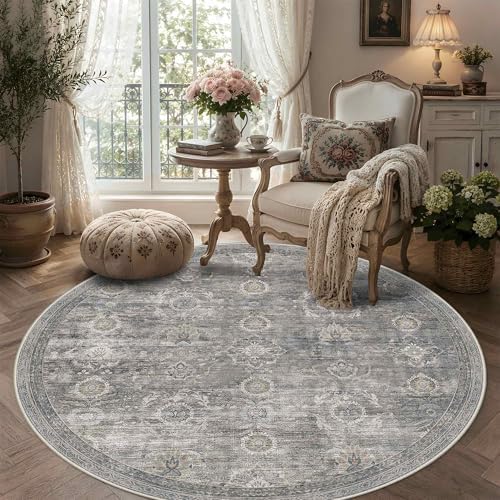 Rugxara 6ft Round Rug Washable Circle Area Rug for Living Room, Grey/Taupe - Image 2