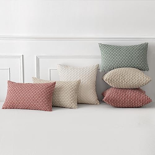 MIULEE Decorative Throw Pillow Covers 18x18 Blush Pink Textured Corduroy - Image 5