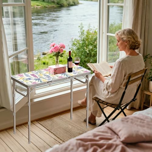 Anbte 3ft Folding Camping Table, 3 Adjustable Height Max 27.5",Floral Bloom - Image 2