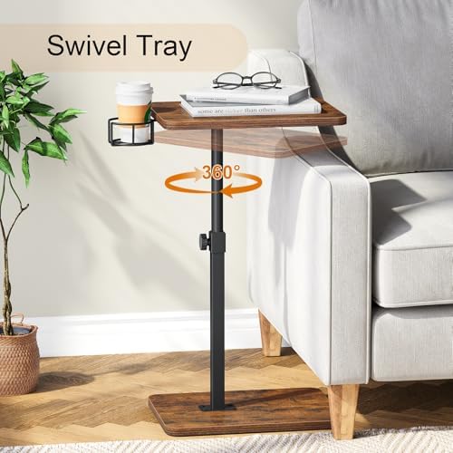 Giikin TV Tray Table, 360° Swivel Height Adjustable TV Trays for Eating on Couch,Sofa Armrest Side Table for Small Spaces Sofa Bed Dinner, Rustic Brown - Image 5
